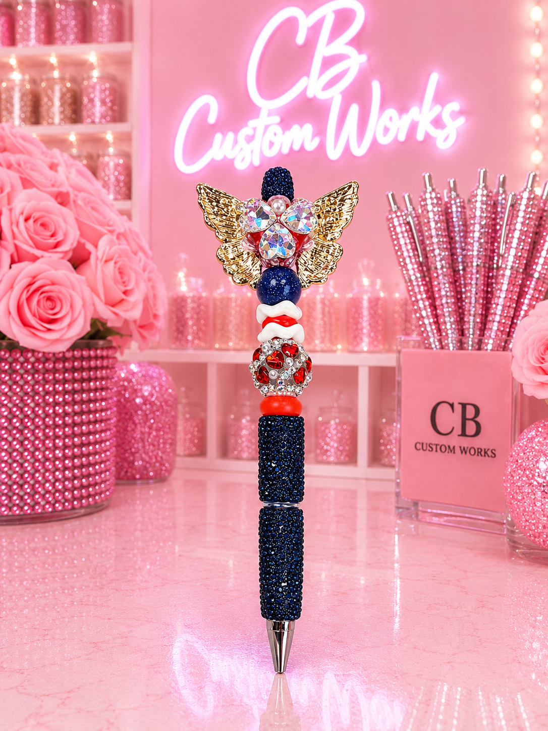 Red/White/Blue Butterfly Small Fancy Pen