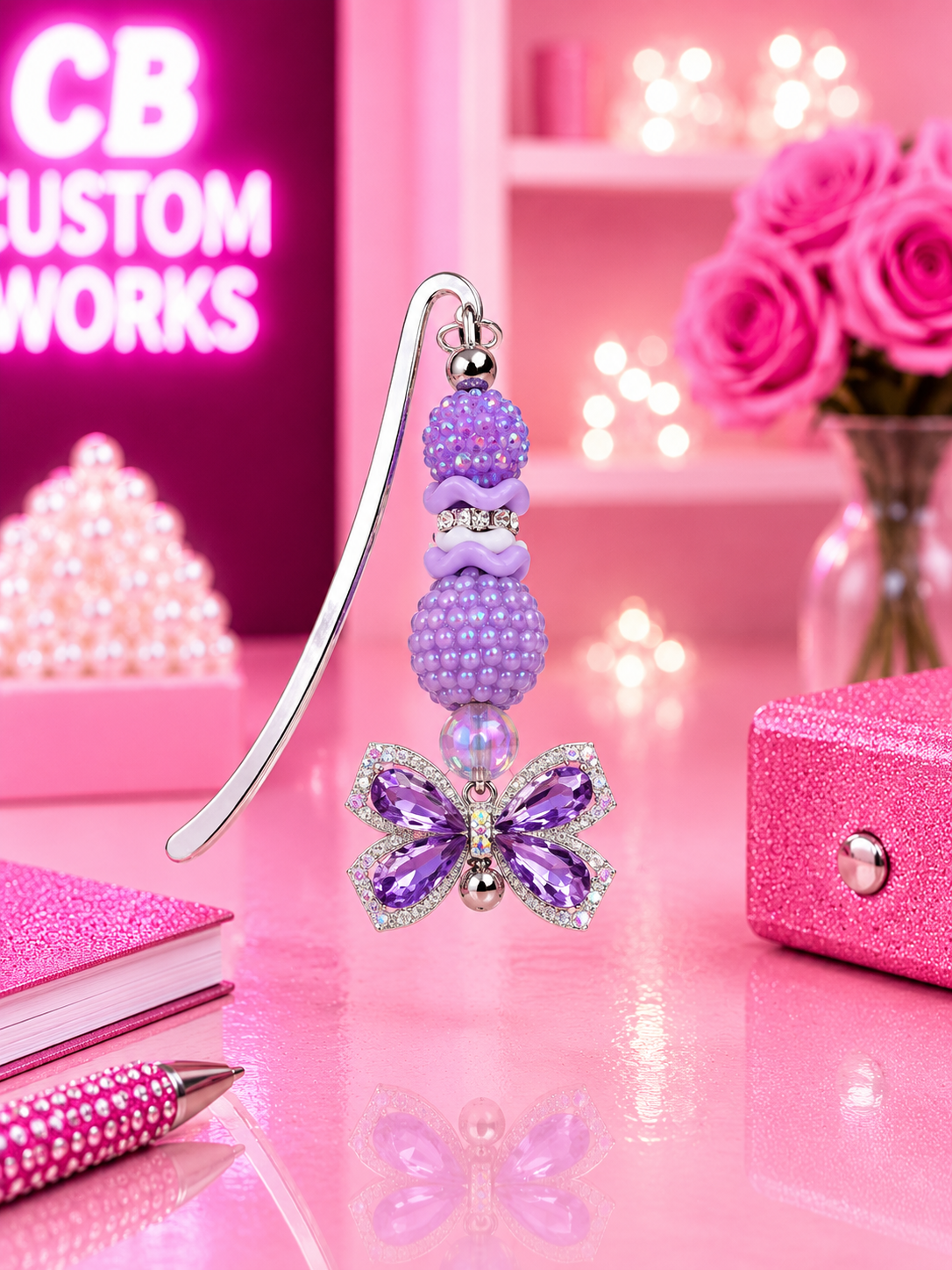 Purple Butterfly Beadable Bookmark