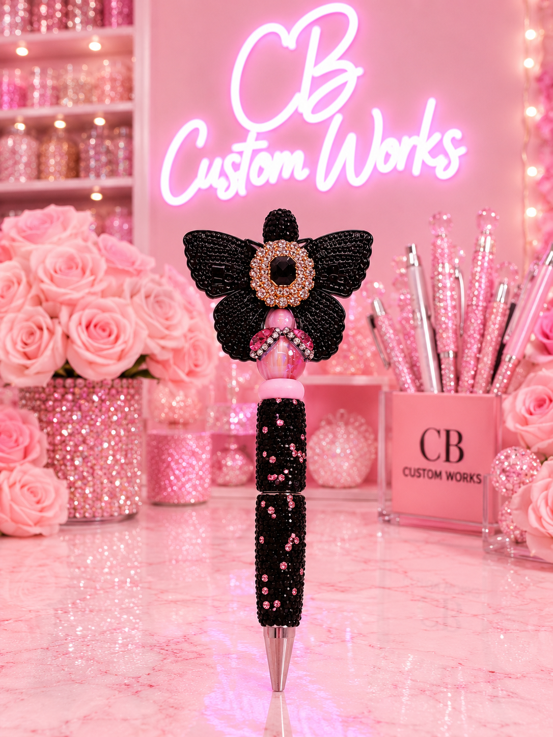 Black/Pink Butterfly Small Fancy Pen