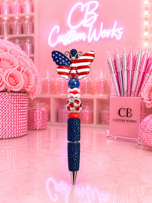 Red/White/Blue Butterfly Small Fancy Pen