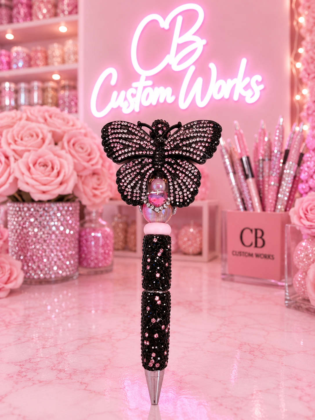 Black/Pink Butterfly Small Fancy Pen