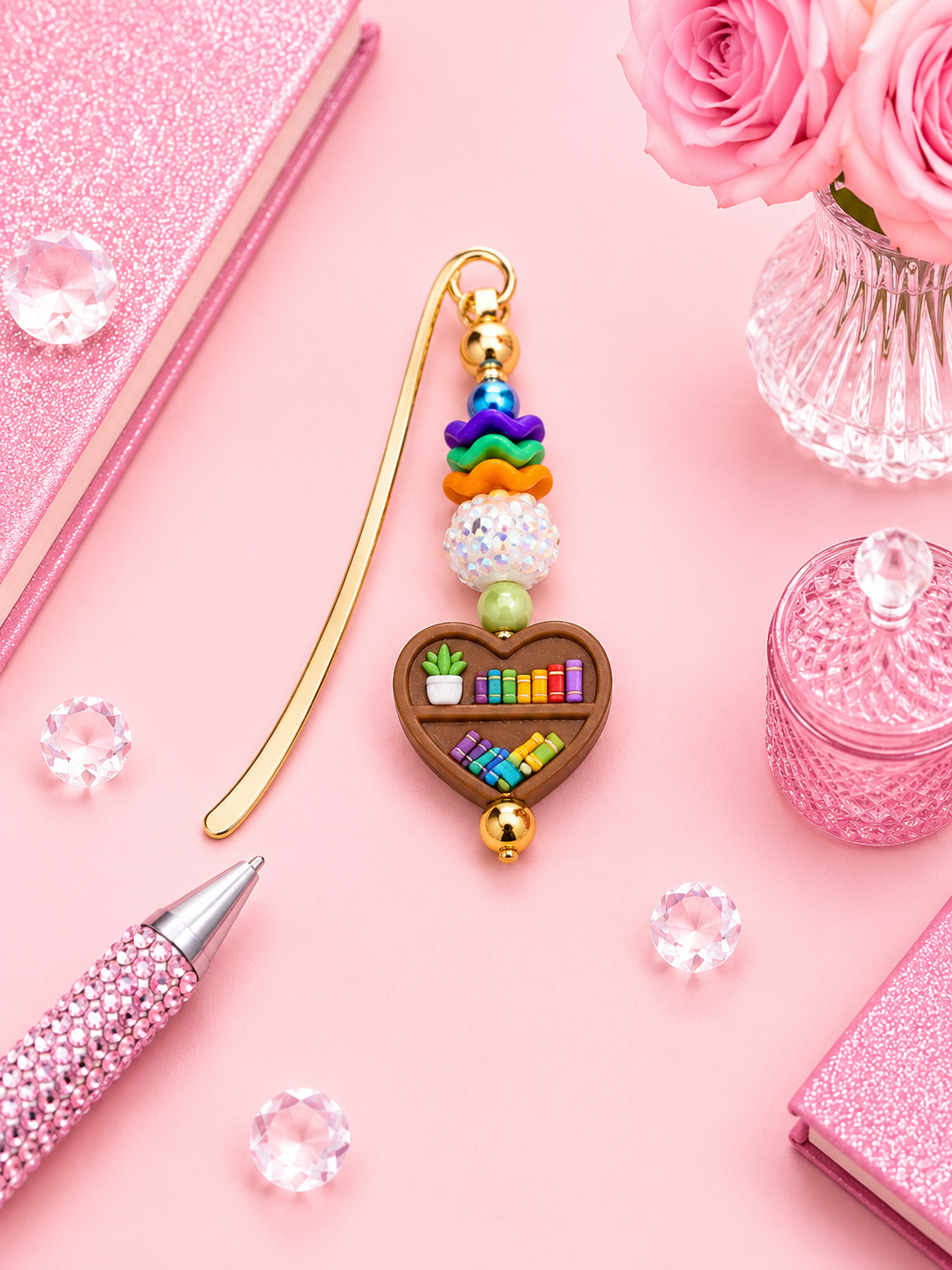 Heart Book Shelf Beadable Bookmark