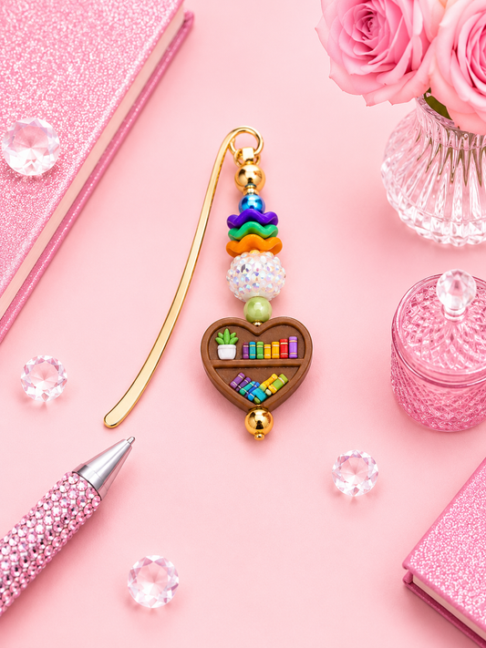 Heart Book Shelf Beadable Bookmark